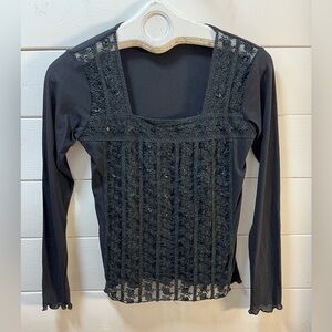 MARIE CLAIRE Y2K Black Mesh Lace Top – Size S (refer to measurements)